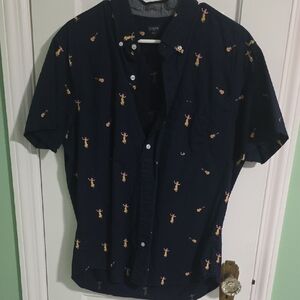 J. Crew Navy Blue Men's Shirt with Hula Pattern